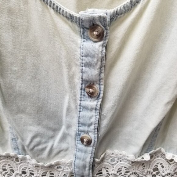 Anthro Pins & Needles Chambray Crochet Button Front Mini Dress XS - Picture 8 of 9